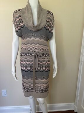 Authentic Missoni Multicolor Chevron Knit Midi Dress — Taupe, Gray, Pink
